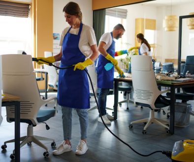 Office cleaning Galway team disinfecting desks and shared workspace